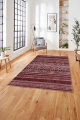 Abstract Ethnic Area Rug – Burgundy in a living room