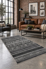 Abstract Ethnic Area Rug – Gray in a living room