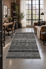 Abstract Ethnic Area Rug – Gray in a office