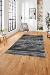 Abstract Ethnic Area Rug – Gray in a living room