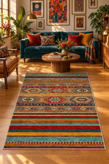 Abstract Ethnic Area Rug – Multicolor in a living room