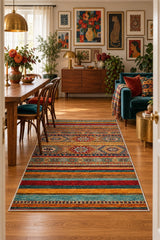 Abstract Ethnic Area Rug – Multicolor in a dining room
