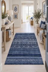 Abstract Ethnic Area Rug – Navy in a hallway