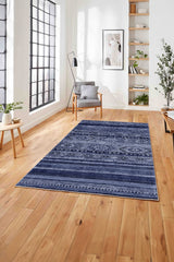 Abstract Ethnic Area Rug – Navy in a living room