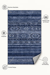 Abstract Ethnic Area Rug – Navy – features