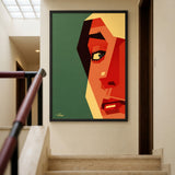 Abstract Face Geometric Wall Art – Bold Cubist Portrait in Green