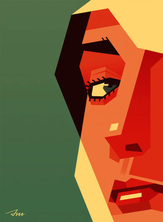 Abstract Face Geometric Wall Art – Bold Cubist Portrait in Green
