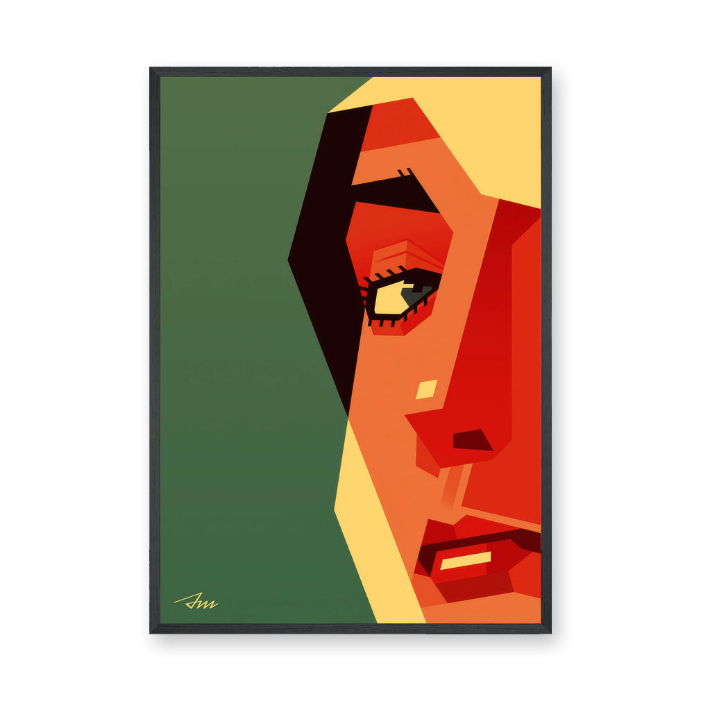 Abstract Face Geometric Wall Art – Bold Cubist Portrait in Green