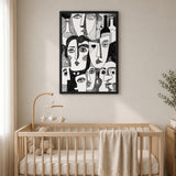 Abstract Faces Line Art Wall Art – Black-and-White Bottles and Portraits