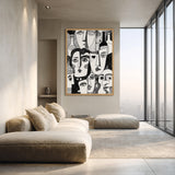 Abstract Faces Line Art Wall Art – Black-and-White Bottles and Portraits