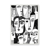 Abstract Faces Line Art Wall Art – Black-and-White Bottles and Portraits