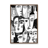 Abstract Faces Line Art Wall Art – Black-and-White Bottles and Portraits
