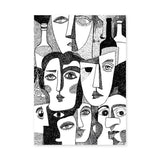 Abstract Faces Line Art Wall Art – Black-and-White Bottles and Portraits