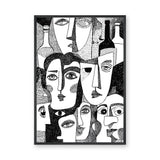 Abstract Faces Line Art Wall Art – Black-and-White Bottles and Portraits