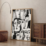 Abstract Faces Modern Line Art Wall Art – Black-and-White Bottles