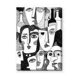 Abstract Faces Modern Line Art Wall Art – Black-and-White Bottles