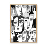 Abstract Faces Modern Line Art Wall Art – Black-and-White Bottles