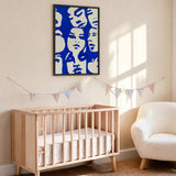 Abstract Faces Modern Line-Art Wall Art – Blue and Cream Portrait Print