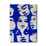 Abstract Faces Modern Line-Art Wall Art – Blue and Cream Portrait Print