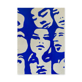 Abstract Faces Modern Line-Art Wall Art – Blue and Cream Portrait Print