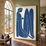 Abstract Figure Minimalist Line Art Wall Art – Blue Seated Portrait