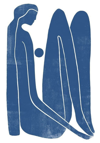 Abstract Figure Minimalist Line Art Wall Art – Blue Seated Portrait