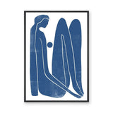 Abstract Figure Minimalist Line Art Wall Art – Blue Seated Portrait