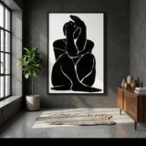 Abstract Figure Minimalist Wall Art – Black-and-White Curled Line Portrait