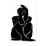 Abstract Figure Minimalist Wall Art – Black-and-White Curled Line Portrait