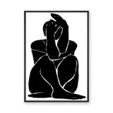 Abstract Figure Minimalist Wall Art – Black-and-White Curled Line Portrait