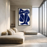 Abstract Figure Minimalist Wall Art – Blue Seated Line-Art Portrait