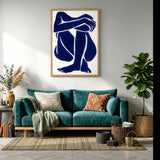 Abstract Figure Minimalist Wall Art – Blue Seated Line-Art Portrait