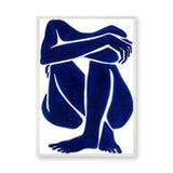 Abstract Figure Minimalist Wall Art – Blue Seated Line-Art Portrait