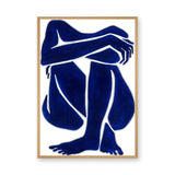 Abstract Figure Minimalist Wall Art – Blue Seated Line-Art Portrait