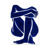 Abstract Figure Minimalist Wall Art – Blue Seated Line-Art Portrait