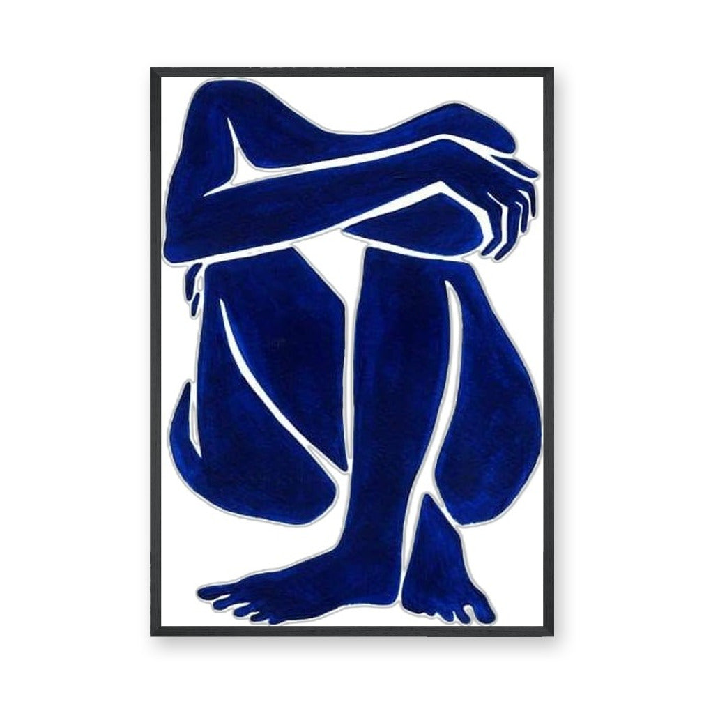 Abstract Figure Minimalist Wall Art – Blue Seated Line-Art Portrait