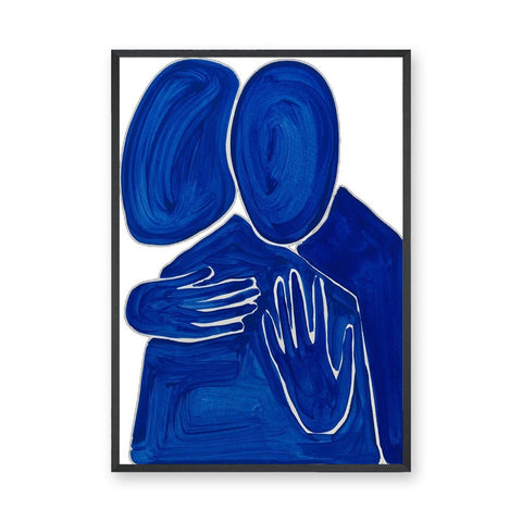 Abstract Figures Modern Wall Art – Blue Embrace on White
