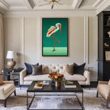 Abstract Flamingo Retro Geometric Wall Art – Teal Green Ribbon Line Bird