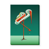 Abstract Flamingo Retro Geometric Wall Art – Teal Green Ribbon Line Bird