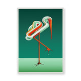 Abstract Flamingo Retro Geometric Wall Art – Teal Green Ribbon Line Bird