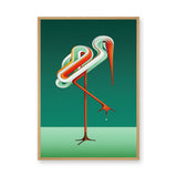 Abstract Flamingo Retro Geometric Wall Art – Teal Green Ribbon Line Bird