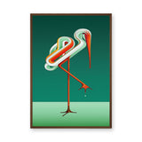 Abstract Flamingo Retro Geometric Wall Art – Teal Green Ribbon Line Bird