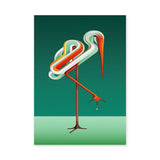 Abstract Flamingo Retro Geometric Wall Art – Teal Green Ribbon Line Bird
