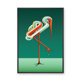 Abstract Flamingo Retro Geometric Wall Art – Teal Green Ribbon Line Bird