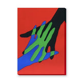 Abstract Hands Pop Art Wall Art – Colorful Overlapping Hands on Red