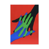 Abstract Hands Pop Art Wall Art – Colorful Overlapping Hands on Red