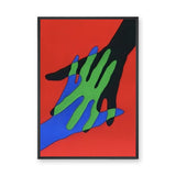 Abstract Hands Pop Art Wall Art – Colorful Overlapping Hands on Red