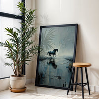 Non-Figurative Horse Landscape Wall Poster – Sleek Running Horse Print