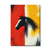 Abstract Horse Modern Wall Art – Black Horse on Red and Yellow Fields