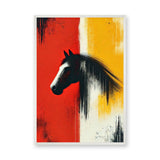 Abstract Horse Modern Wall Art – Black Horse on Red and Yellow Fields